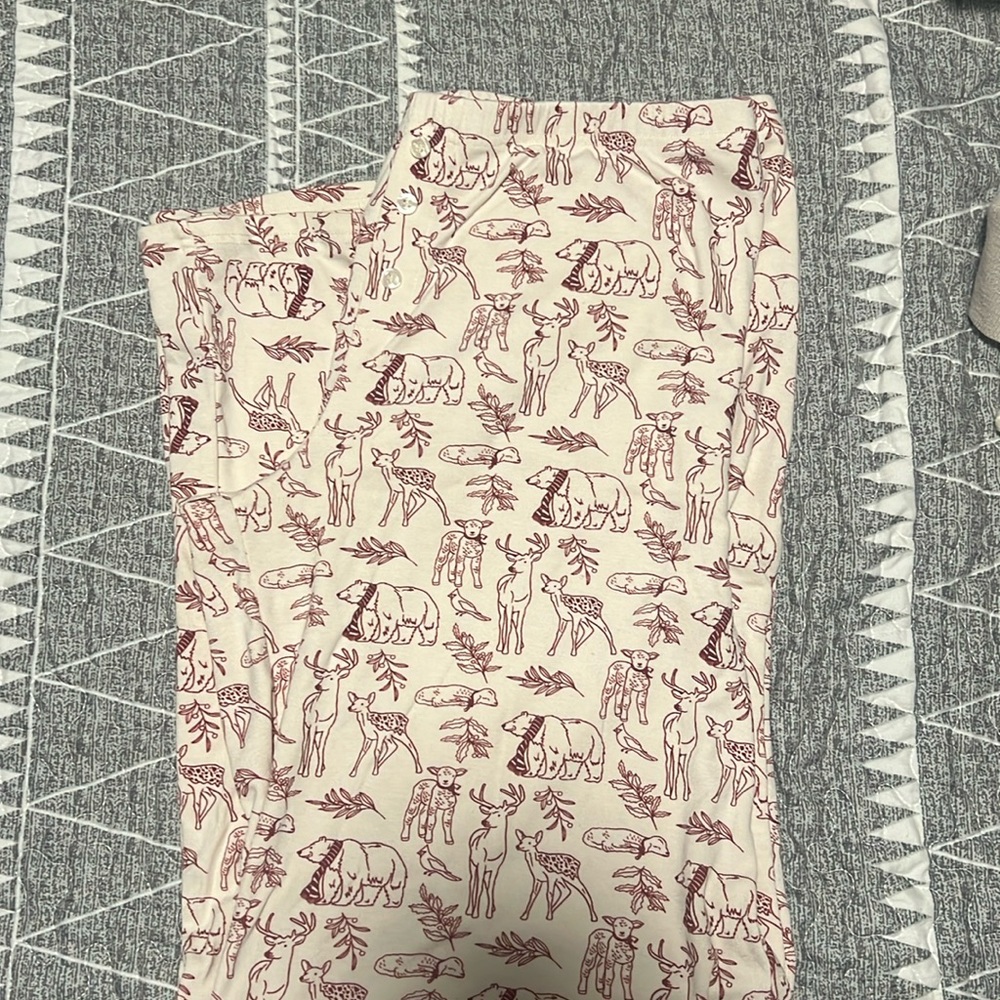 Women's Cream Sleep Pants with Maroon Animal Print